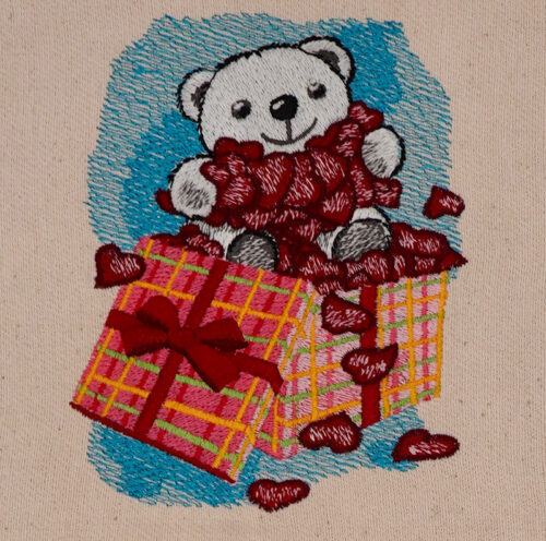 teddy bear with hearts embroidery design