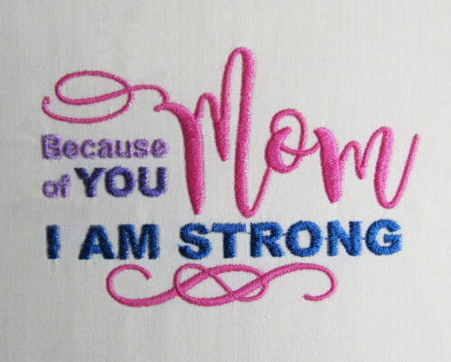 Because of you i am strong embroidery design