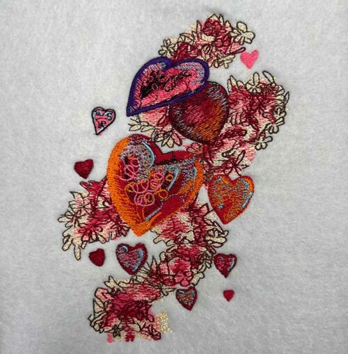 Heart ribbon embroidery design