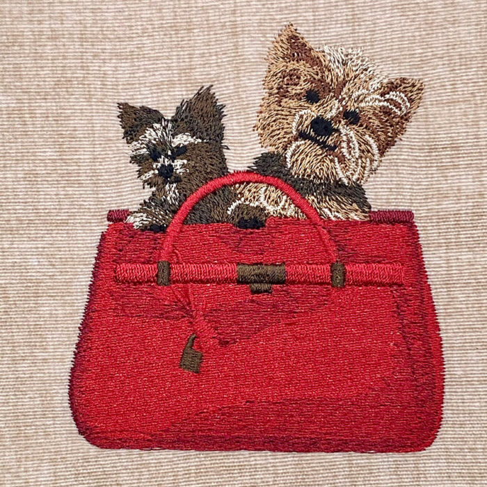 dogs in bag embroidery design