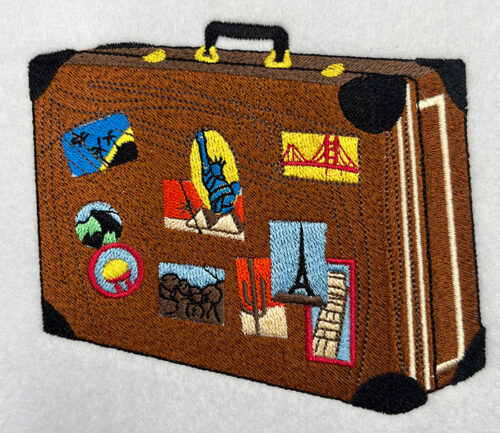 Around the world suitcase embroidery design