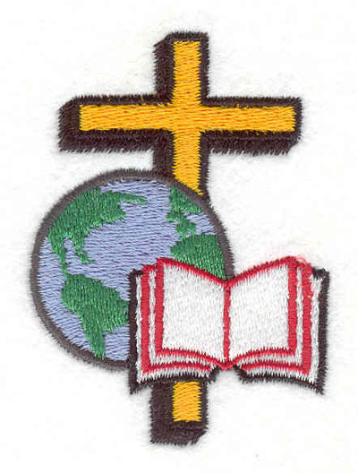 Embroidery Design: Cross globe and bible 1.83"w X 2.56"h