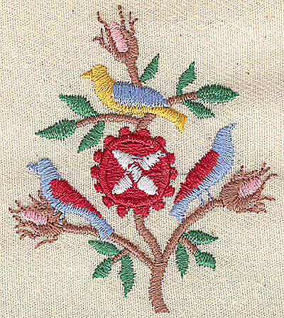Embroidery Design: Three birds and rose buds 2.00w X 2.25h