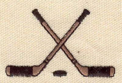 Embroidery Design: Crossed hockey sticks with puck 2.25w X 1.45h