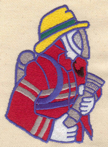 Embroidery Design: Fireman with hose large 3.14w X 4.29h