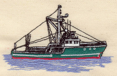 Embroidery Design: Fishing Boat 3.85w X 2.32h