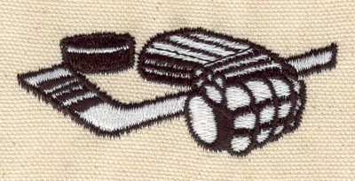 Embroidery Design: Goalie glove stick and puck 2.99w X 1.22h