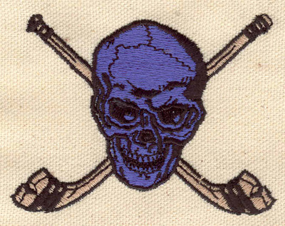 Embroidery Design: Crossed Hockey sticks with skull 3.20w X 2.39h