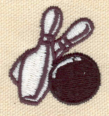 Embroidery Design: Bowling ball with two pins 1.32w X 1.44h