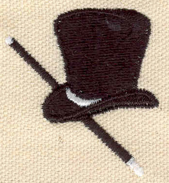 Embroidery Design: Top hat with walking stick 1.61w X 1.72h