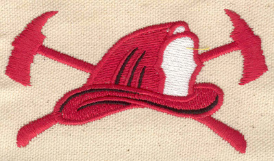 Embroidery Design: Firefighter's helmet and axes 3.80w X 2.06h