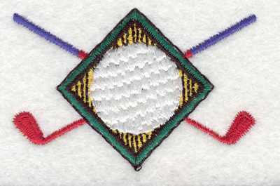 Embroidery Design: Golf ball with clubs 2.57"w X 1.69"h