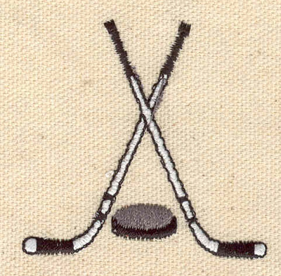 Embroidery Design: Crossed hockey sticks with puck 2.09w X 2.06h