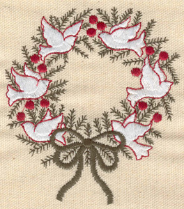 Embroidery Design: Wreath with doves 3.52w X 3.97h