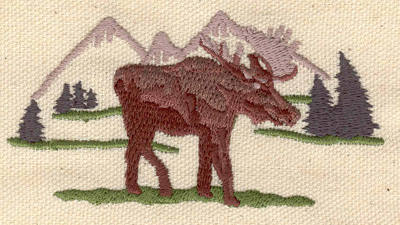 Embroidery Design: Moose with mountain scenery 3.56w X 1.89h