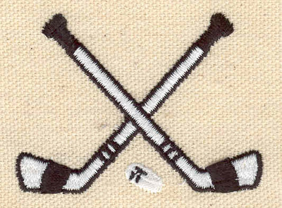 Embroidery Design: Crossed hockey sticks with puck 2.36w X 1.72h