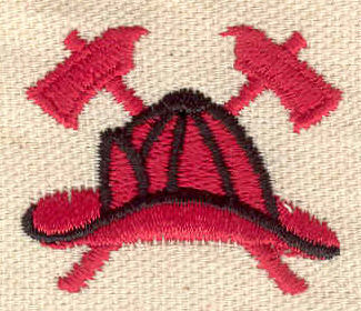 Embroidery Design: Fire helmet and axes 2.80w X 2.00h