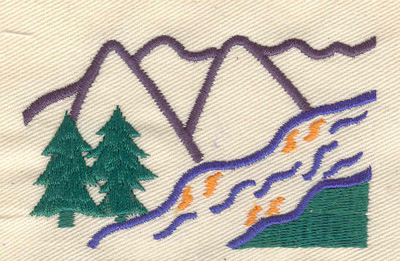 Embroidery Design: Mountain and river scene 3.00w X 1.85h