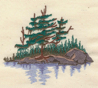 Embroidery Design: Rocky island with trees 3.25w X 2.90h