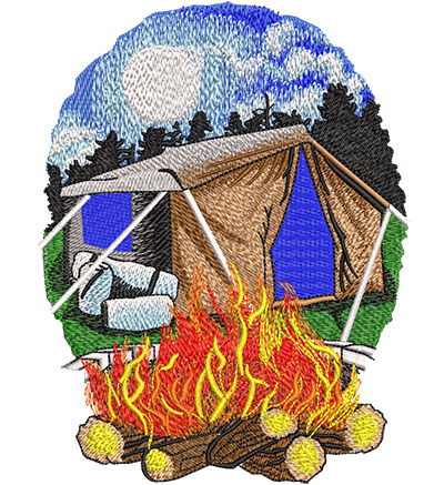 Embroidery Design: Camp Scene At Night Lg 4.61w X 5.97h