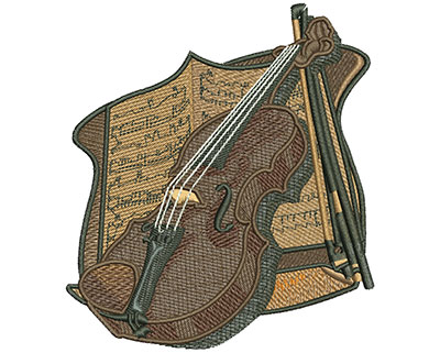 Embroidery Design: Violin and Sheet Music Lg 4.01w X 4.50h