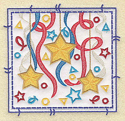 Embroidery Design: Stars ribbon and confetti applique large 4.96w X 4.76h