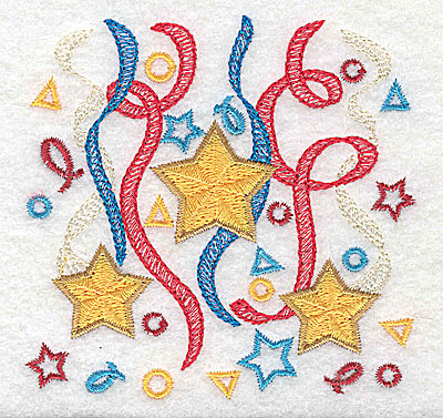 Embroidery Design: Stars ribbon and confetti design 3.51w X 3.43h