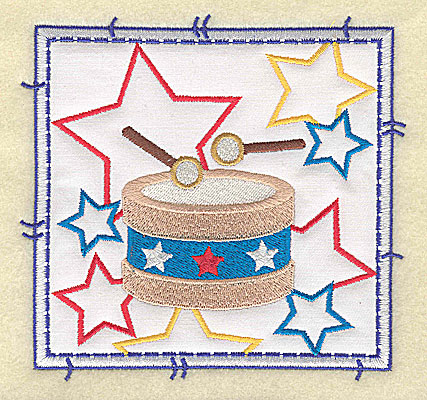 Embroidery Design: Drum and stars applique large 4.96w X 4.76h