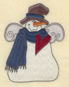 Embroidery Design: Snowman with hat scarf and heart3.83"w X 5.01"h