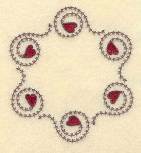Embroidery Design: Circle of hearts with cross stitch swirl3.81"w X 4.23"h