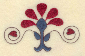 Embroidery Design: Flower with heart and swirl    3.98"w X 2.56"h