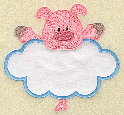 Embroidery Design: Pig with cloud applique large 5.25w X 4.94h