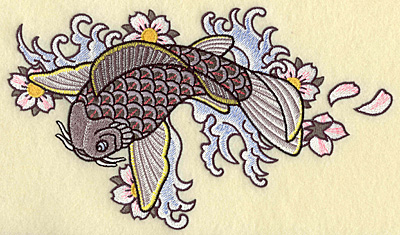 Embroidery Design: Koi waves and flowers 9.64w X 5.62h