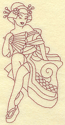 Embroidery Design: Geisha redwork 3.44w X 6.82h