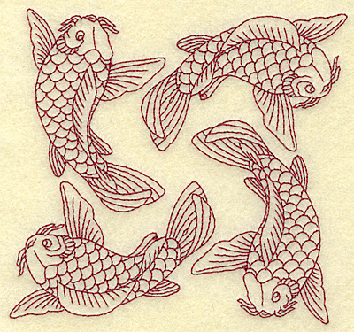 Embroidery Design: Koi four redwork 4.94w X 4.65h