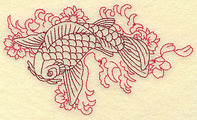 Embroidery Design: Koi waves and flowers redwork 4.93w X 2.88h
