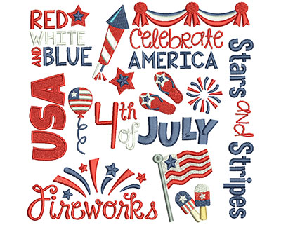 Embroidery Design: 4th of July Word Art 7.71w X 7.51h