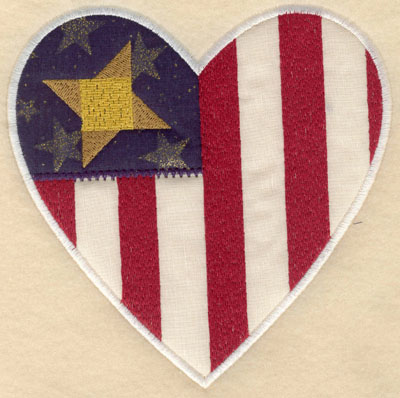 Embroidery Design: Heart shaped star with stripes appliques lg5.94w X 6.00h