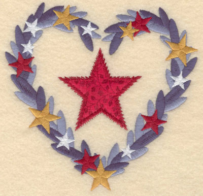Embroidery Design: Applique star in heart shaped wreath large6.00w X 5.85h