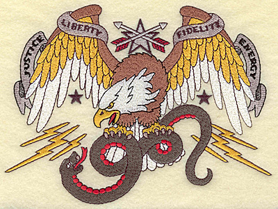 Embroidery Design: American Eagle with snake 6.59w X 4.92h