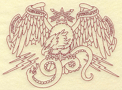 Embroidery Design: American Eagle with snake redwork 6.65w X 4.95h