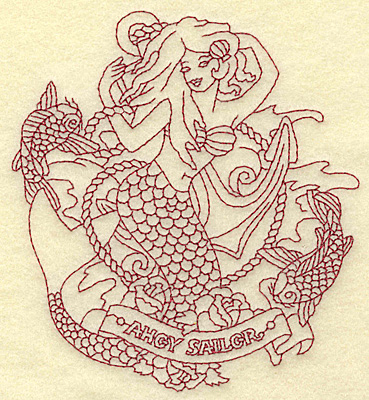 Embroidery Design: Mermaid redwork 4.52w X 4.97h