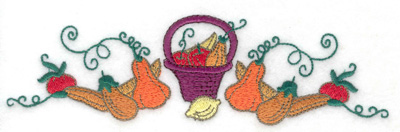 Embroidery Design: Basket with fruits and gourds 6.91w X 1.96h