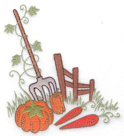 Embroidery Design: Fence pumpkins and carrots 4.42w X 4.97h