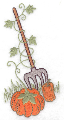 Embroidery Design: Pitchfork and pumpkins 2.52w X 4.97h