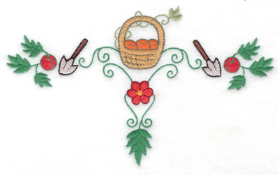 Embroidery Design: Fruit basket with trowels 6.95w X 4.19h