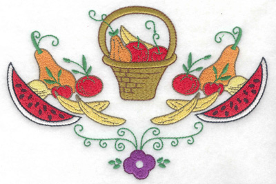 Embroidery Design: Basket with fruit veggies and flower 6.88w X 4.60h