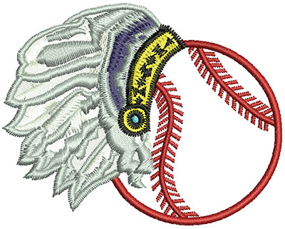 Embroidery Design: Baseball with Indian Feather Headset 2.76w X 2.20h