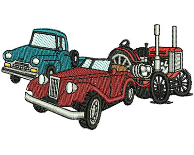 Embroidery Design: Truck, Convertible, Tractor 3.50w X 1.94h