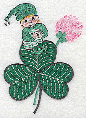 Embroidery Design: Leprechaun on shamrock large 3.56w X 4.94h